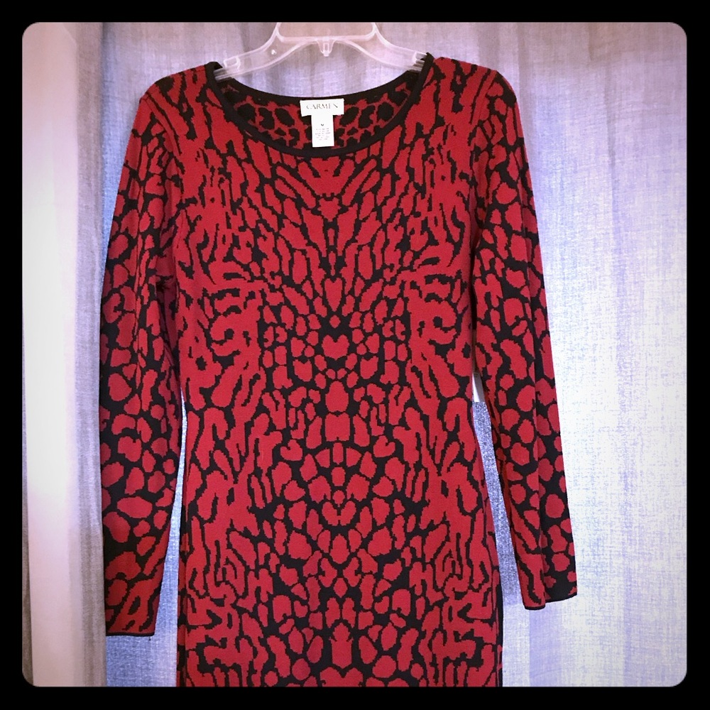 Red and black knit dress